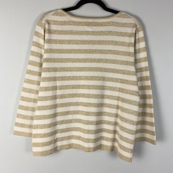 Chicos Sweater Womens 3 US XL Silk Blend Gold Metallic Sparkle Notch V Neck - Picture 5 of 8